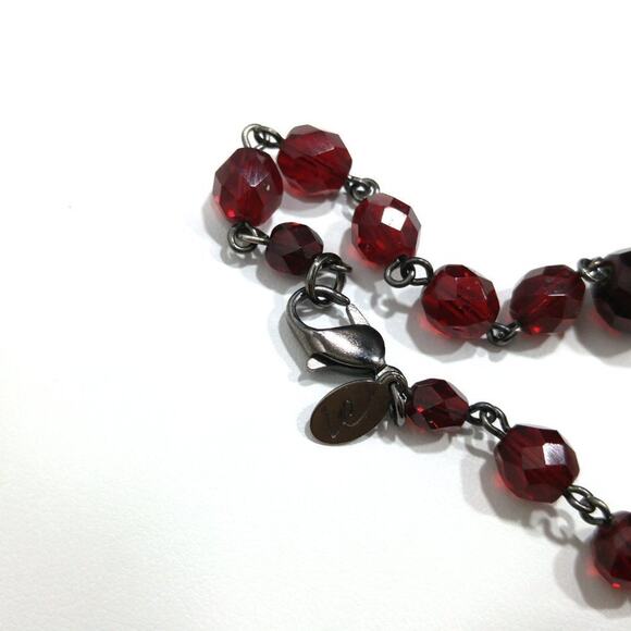 Liz Claiborne Long Red Beaded Necklace 34 Inch Faceted Glass Beads Vintage - Picture 5 of 7